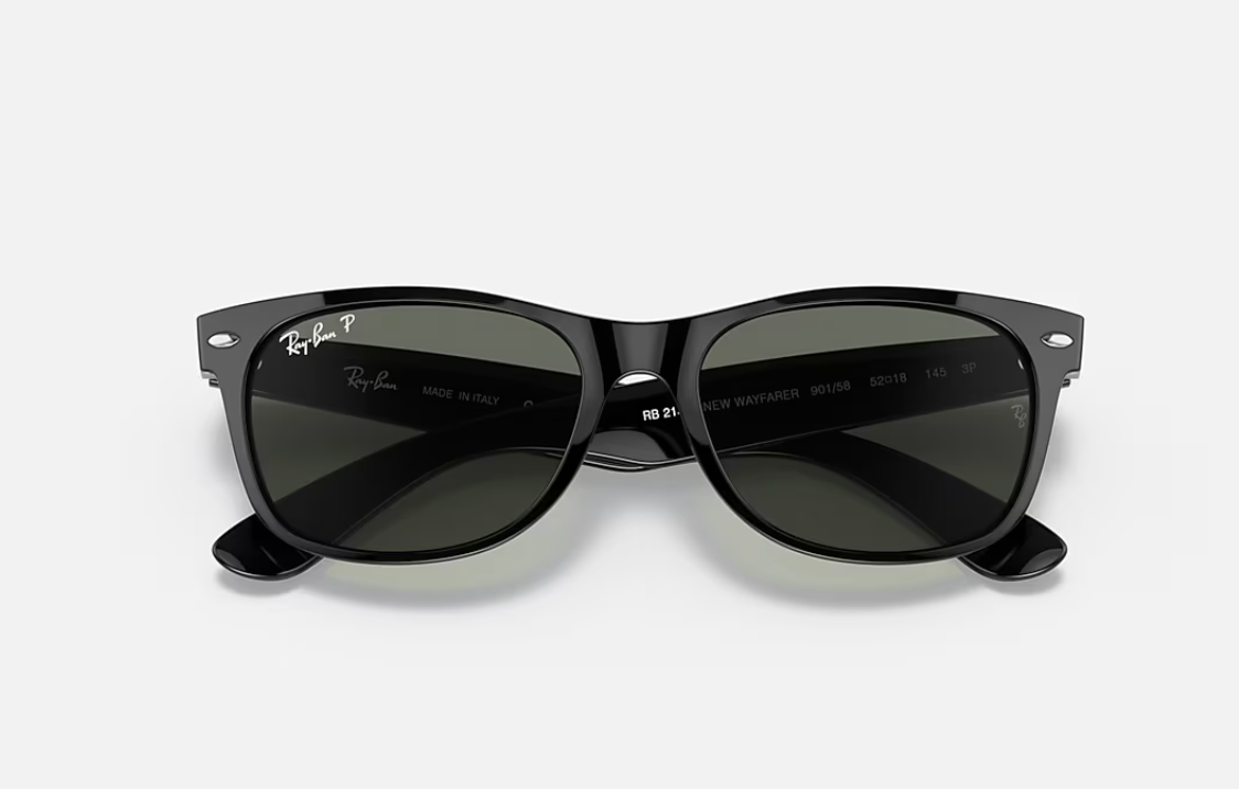 RB2132 New Wayfarer 901/58 Polished Black/Polarized Green Classic 55-18