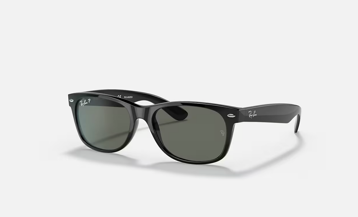 RB2132 New Wayfarer 901/58 Polished Black/Polarized Green Classic 55-18
