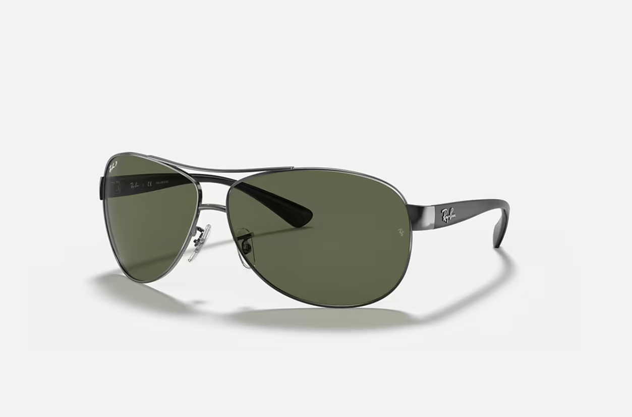 RB3386 004/9A Polished Gunmetal; Black/Polarized Green Classic 63-13