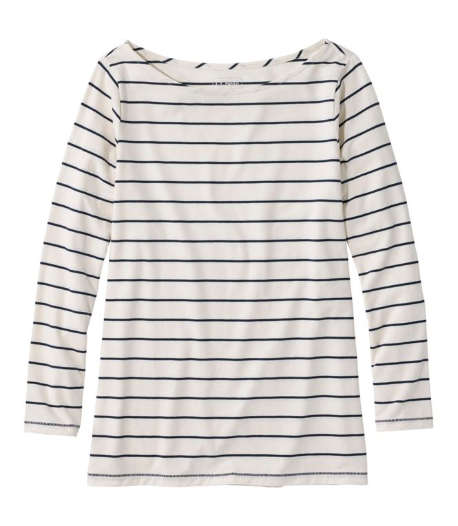 Soft Stretch Supima Tee Boatneck Bracelet Sleeve Stripe Women's Regular