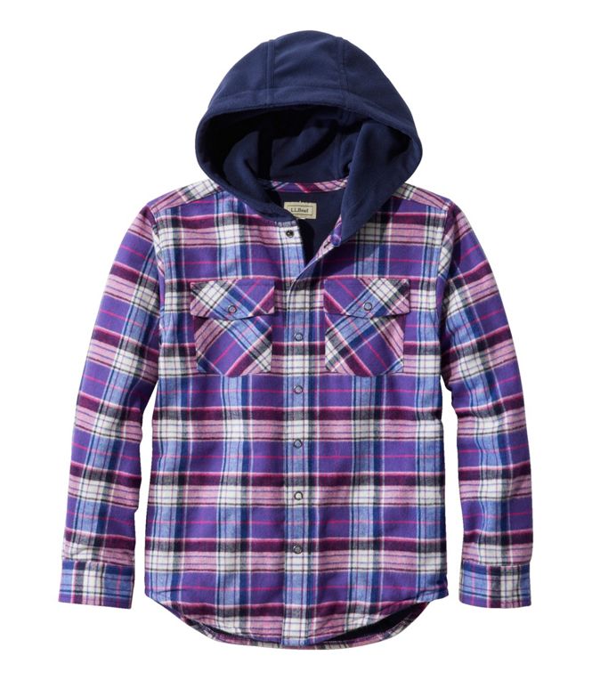 Fleece Lined Flannel Shirt Hooded Plaid Kids'