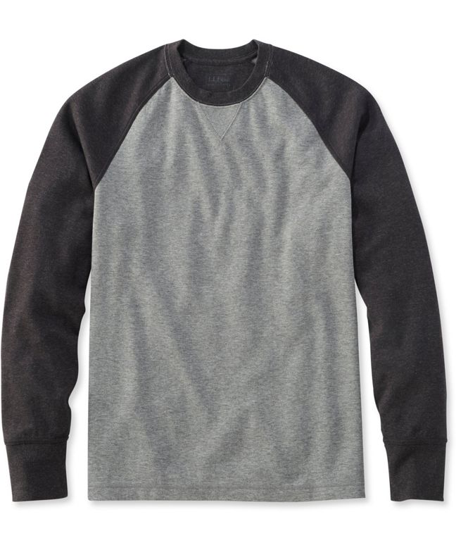 Washed Cotton Double-Knit Crewneck Long Sleeve Slightly Fitted Color Block Men's Regular