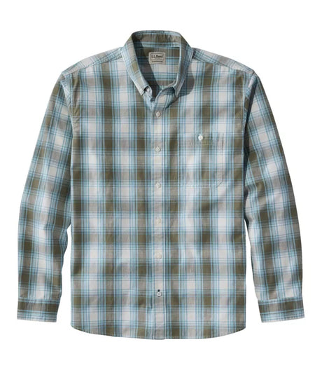 Comfort Stretch Chambray Shirt Long Sleeve Traditional Fit Plaid Men's Regular