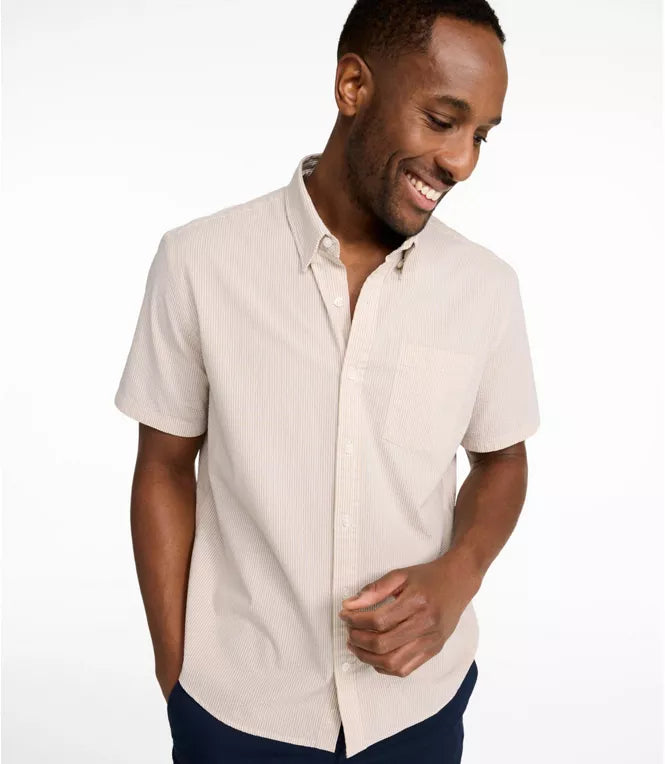 Comfort Stretch Performance Seersucker Short Sleeve Shirt Slightly Fitted Stripe Men's Regular