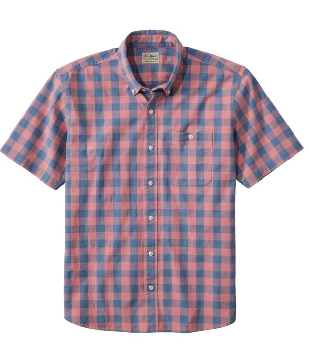 Comfort Stretch Chambray Shirt Short Sleeve Slightly Fitted Plaid Men's Regular