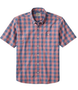 Comfort Stretch Chambray Shirt Short Sleeve Slightly Fitted Plaid Men's Regular