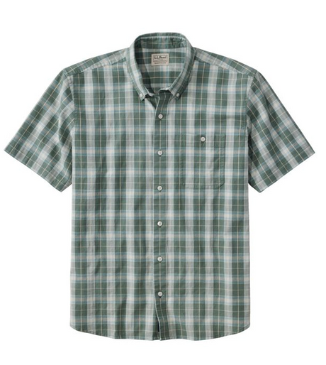 Comfort Stretch Chambray Shirt Short Sleeve Slightly Fitted Plaid Men's Regular